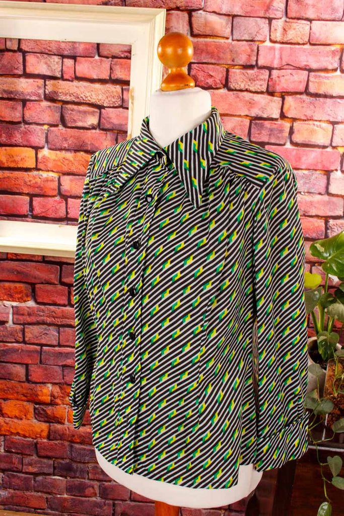 70s Disco Bluse grün Streifen