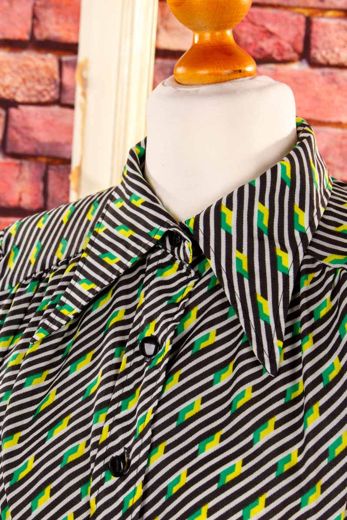 70s Disco Bluse grün Streifen