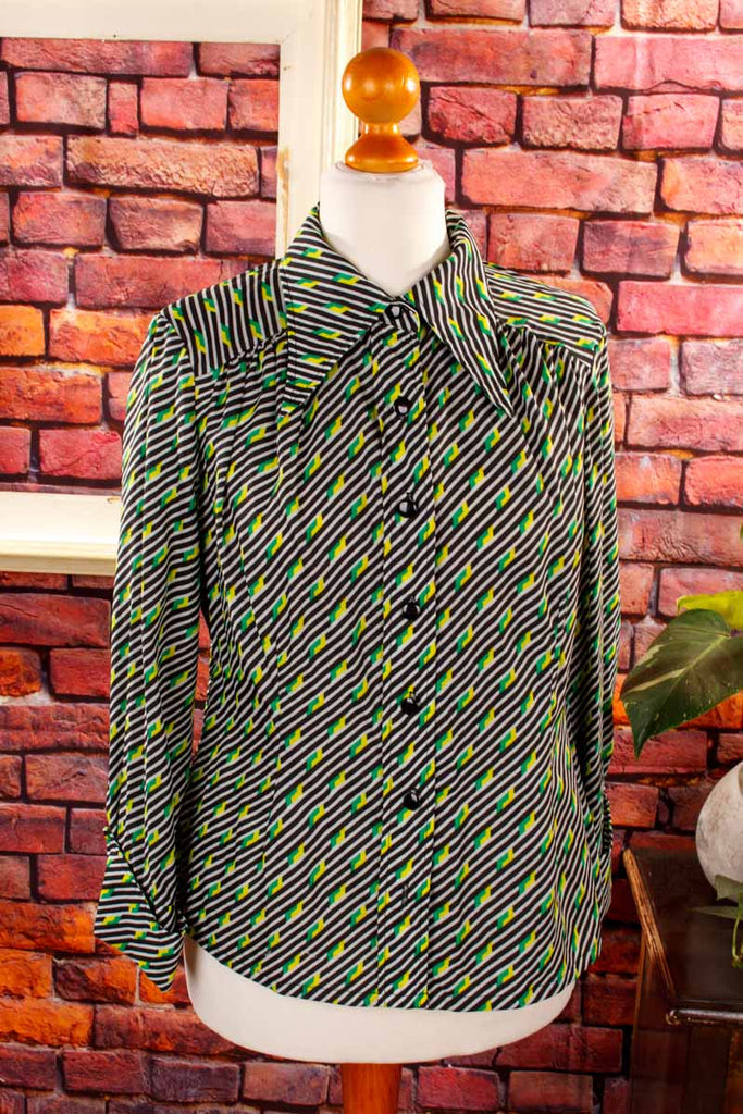 70s Disco Bluse grün Streifen