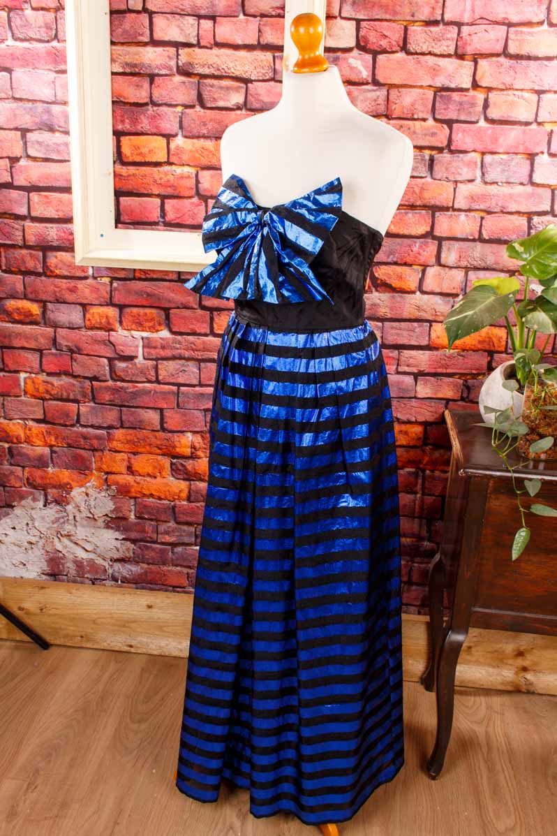 80s Abendkleid blau metallic