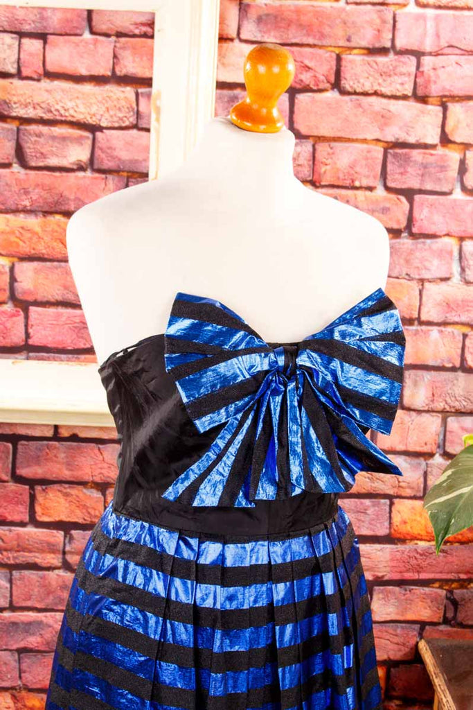 80s Abendkleid blau metallic