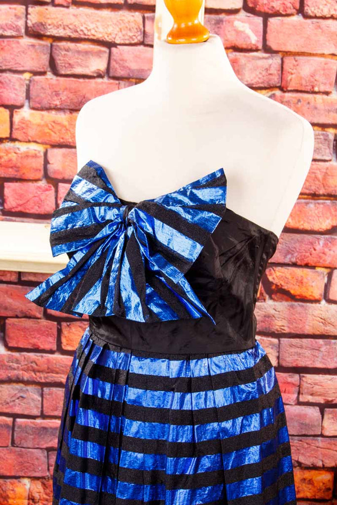 80s Abendkleid blau metallic