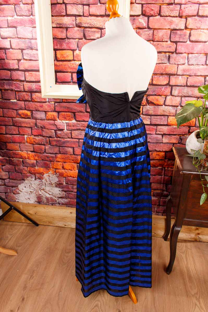 80s Abendkleid blau metallic