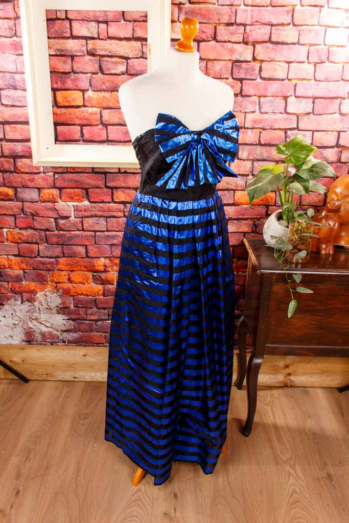 80s Abendkleid blau metallic