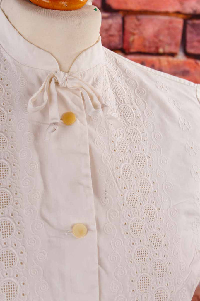 50s Baumwollbluse weiß Lochspitze