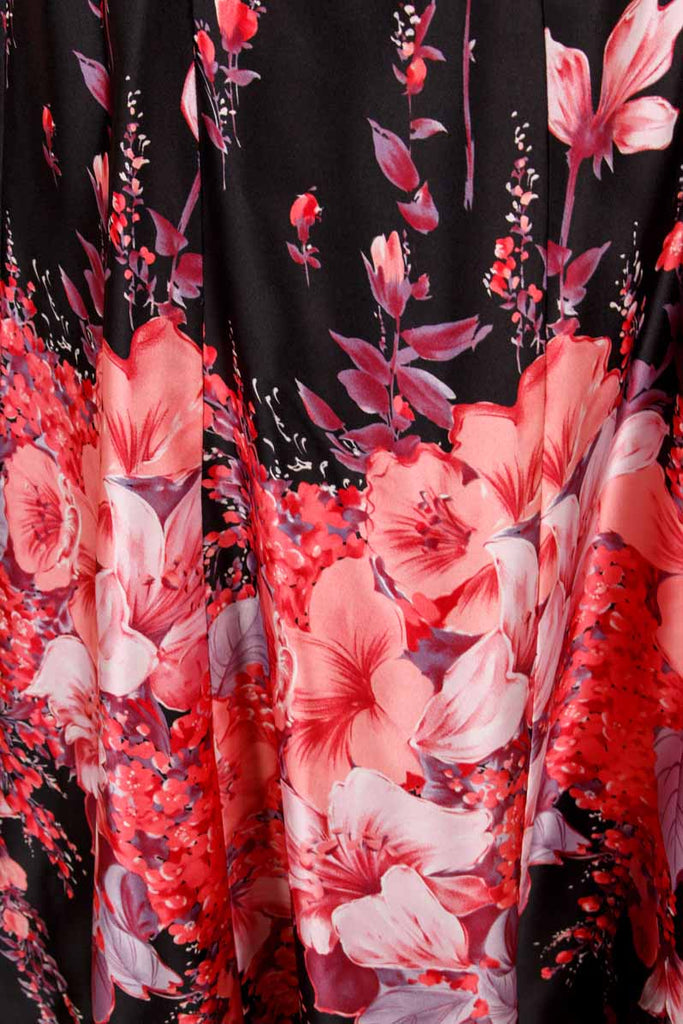 70s Maxikleid schwarz pink Blumen