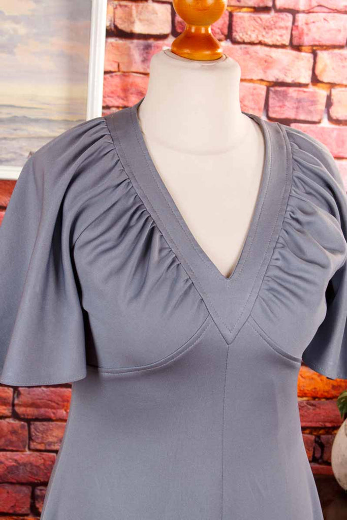 70s Boho Maxikleid silbergrau