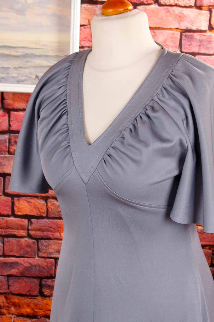 70s Boho Maxikleid silbergrau