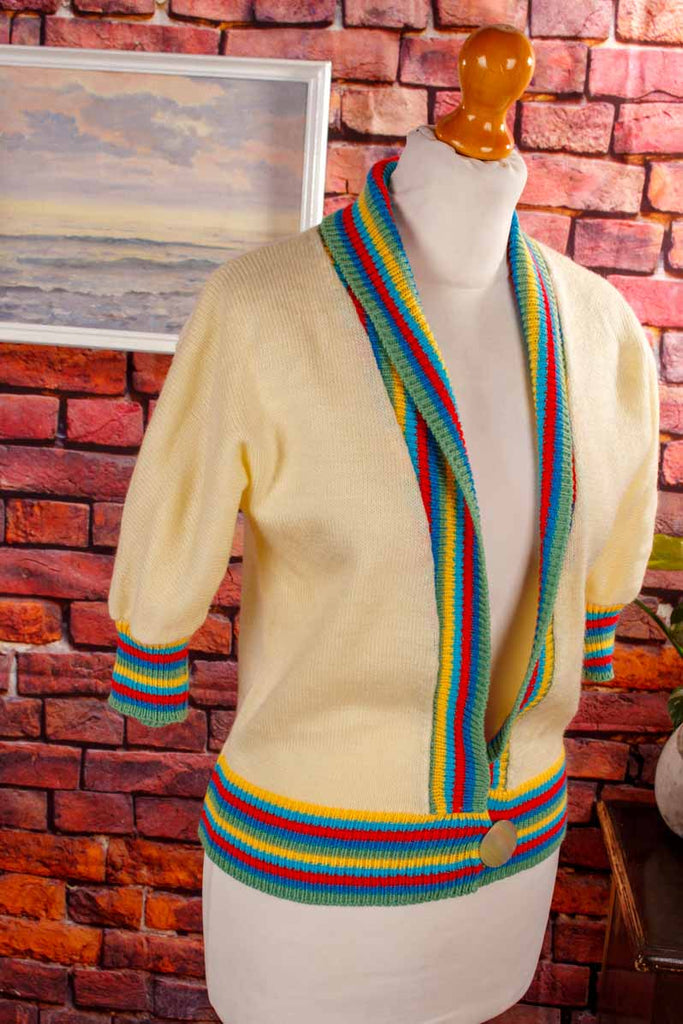 60s Strickjacke gelb Ringel