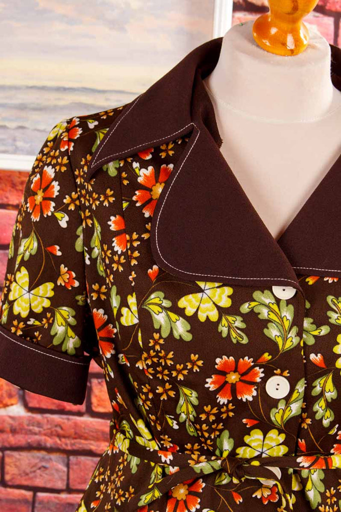 70s Schlager Bluse Jacke braun Blumen