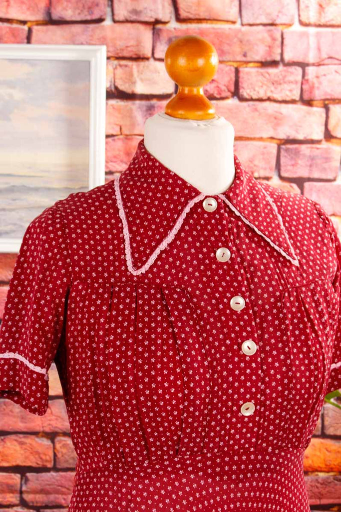 40s Viskosekleid weinrot Millefleur