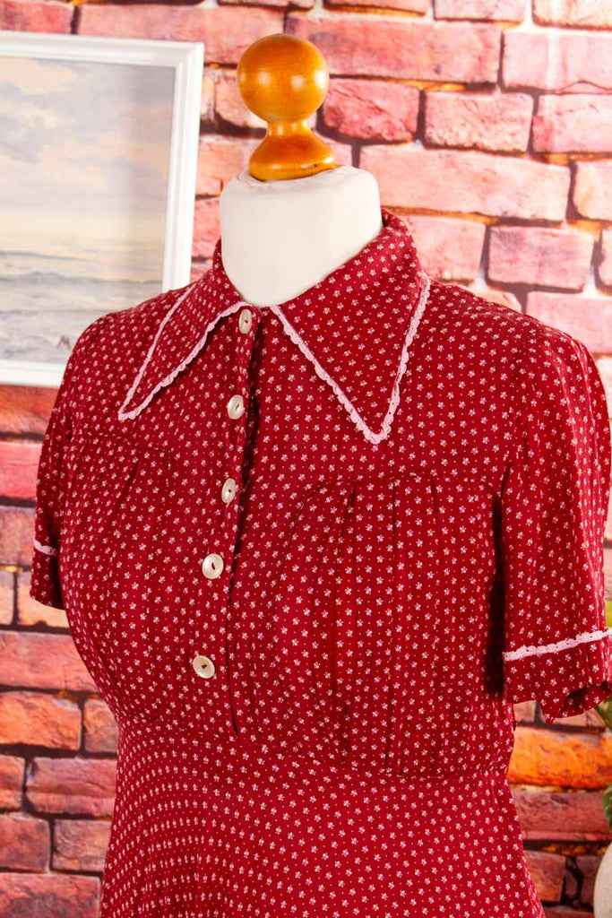 40s Viskosekleid weinrot Millefleur
