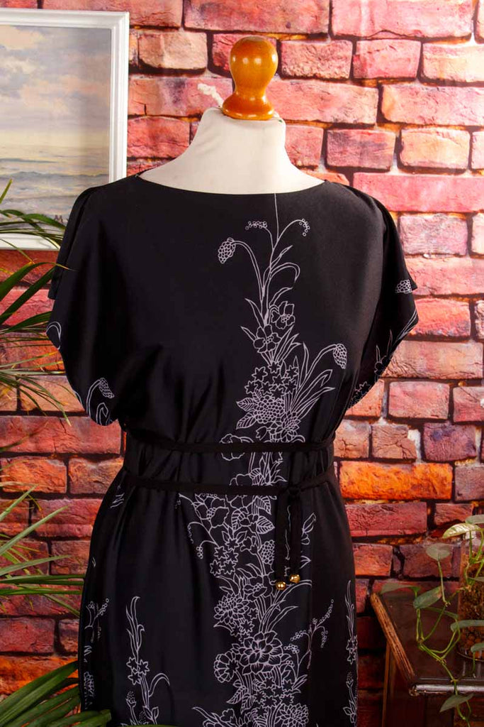 70s Maxikleid schwarz bunt schmal