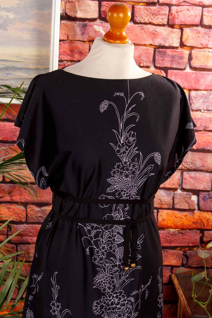 70s Maxikleid schwarz bunt schmal