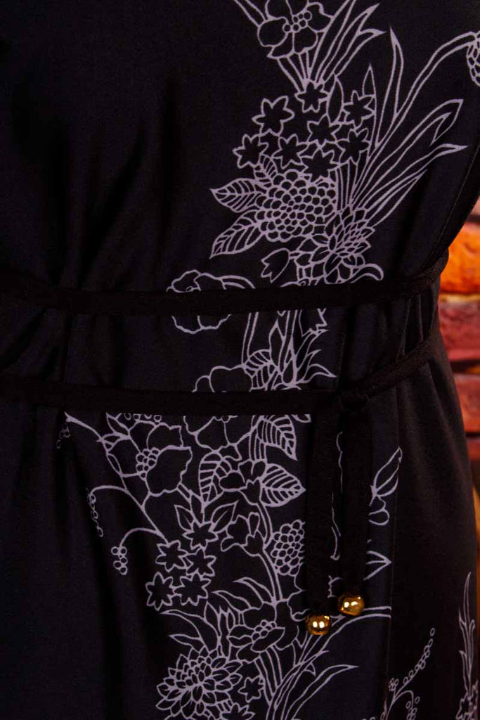 70s Maxikleid schwarz bunt schmal