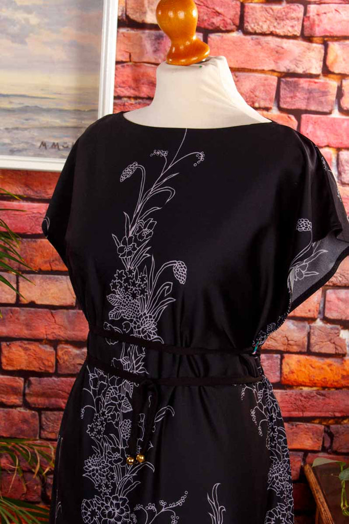 70s Maxikleid schwarz bunt schmal