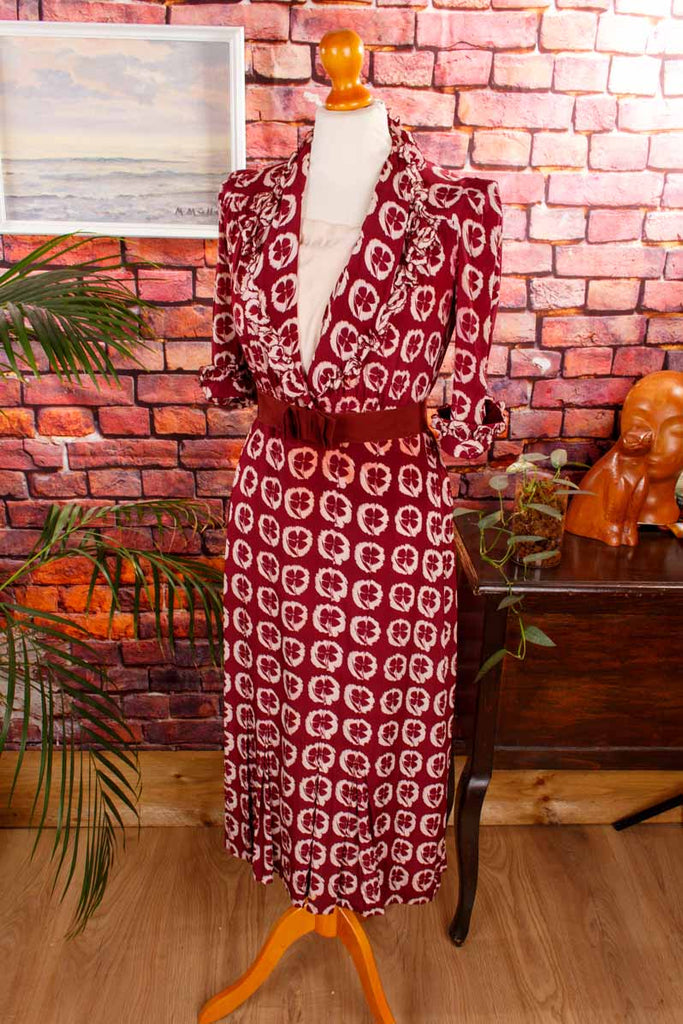 40er Jahre Seidenkleid rot Blumen