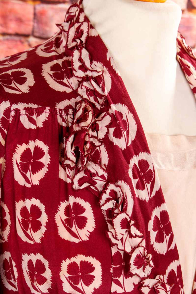 40er Jahre Seidenkleid rot Blumen