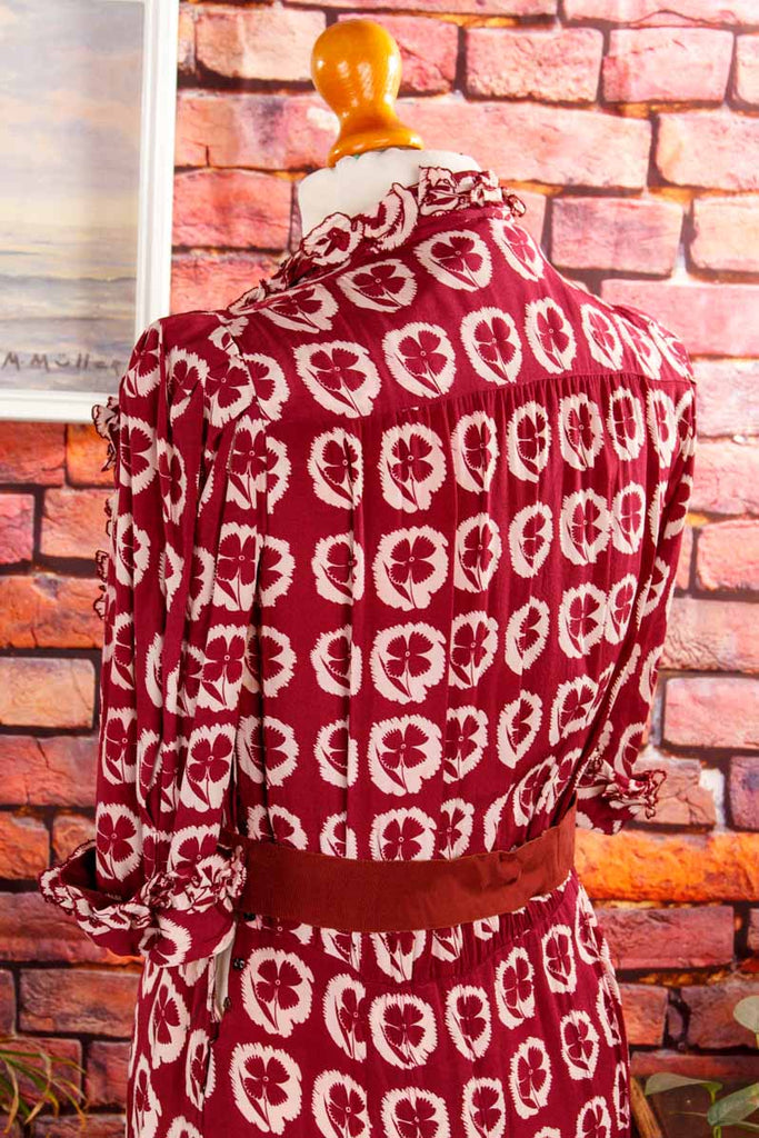 40er Jahre Seidenkleid rot Blumen