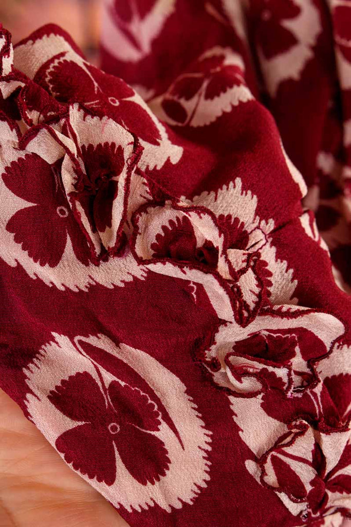 40er Jahre Seidenkleid rot Blumen