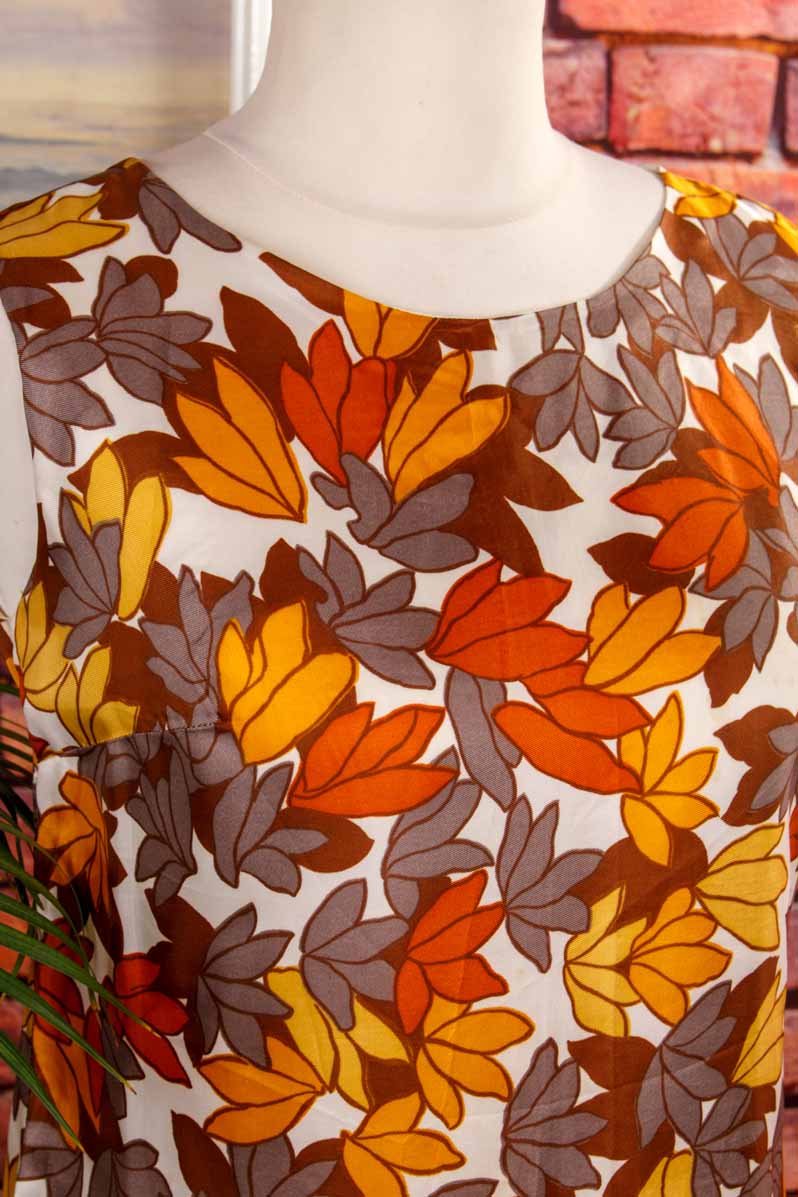 60s Shiftkleid braun Blättermuster
