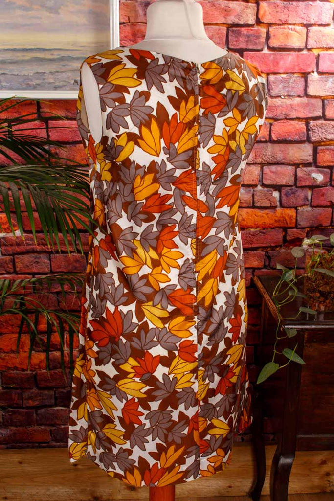 60s Shiftkleid braun Blättermuster