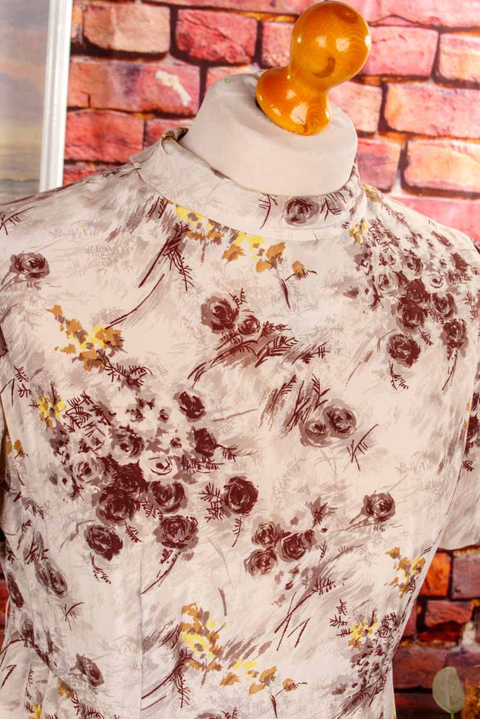 60s Seidenkleid braun Blumen