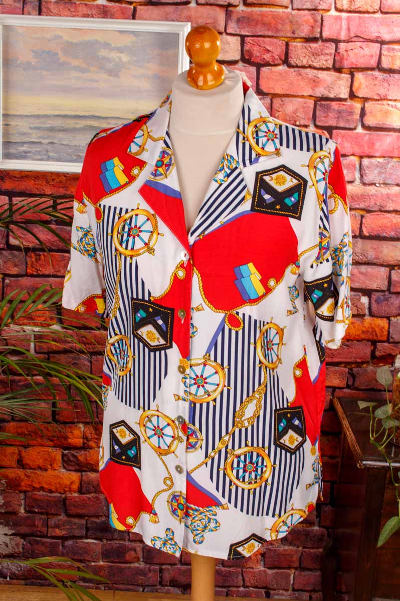 Vintage Viskosebluse maritim