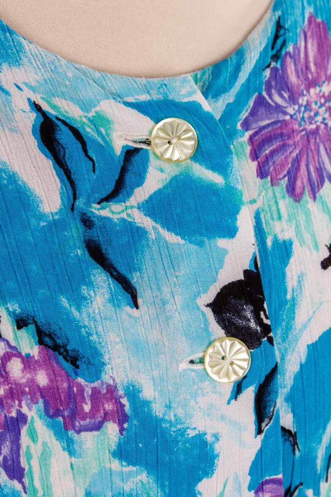 80s Viskosebluse blau Blumen