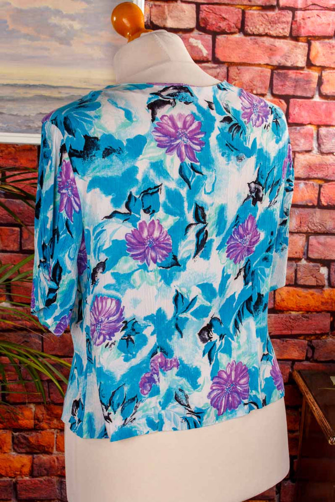 80s Viskosebluse blau Blumen