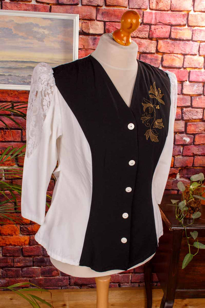 festliche Bluse schwarz weiß Spitze