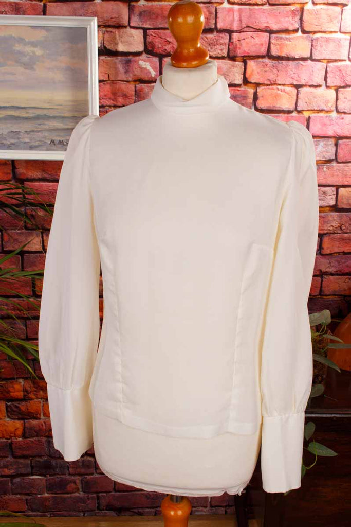 60s Bluse creme Stehkragen