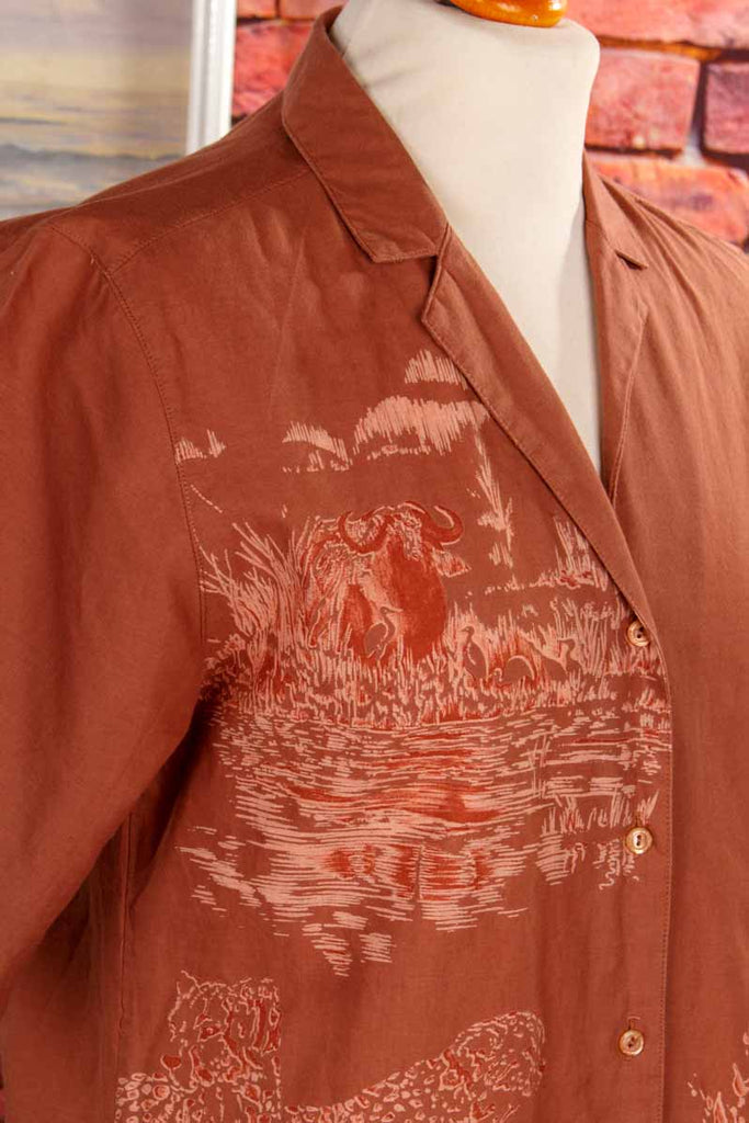 70s Safari Bluse Tiermuster