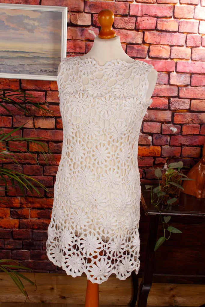 60s Häkelkleid weiß