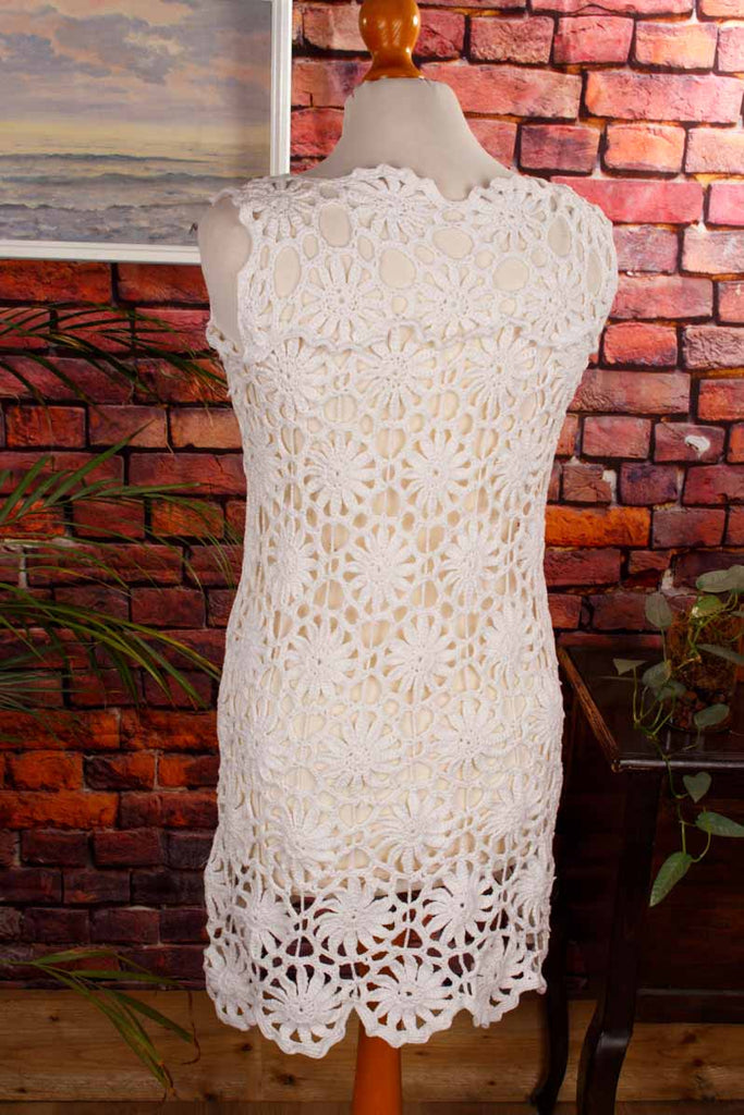 60s Häkelkleid weiß