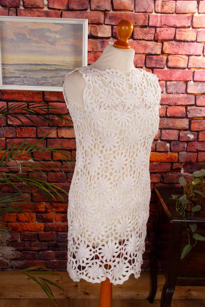 60s Häkelkleid weiß