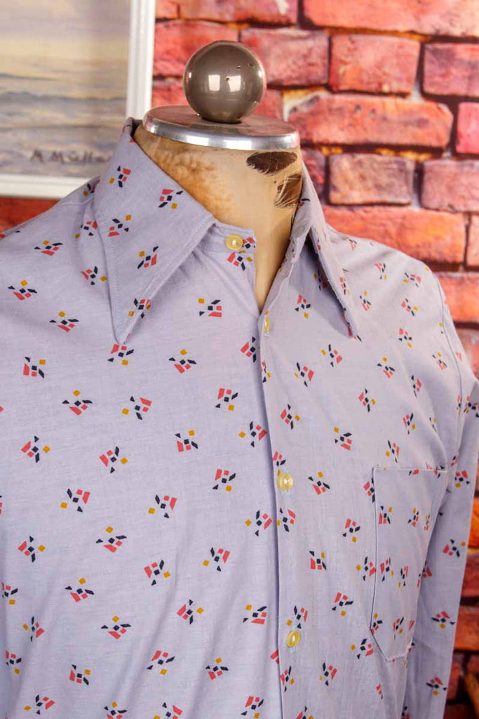 70s Disco Hemd blau Muster