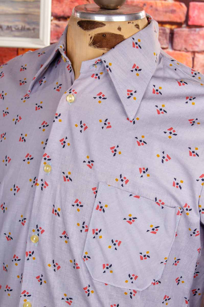 70s Disco Hemd blau Muster