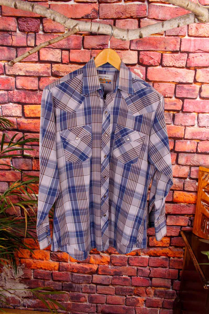 70er Westernhemd blau kariert