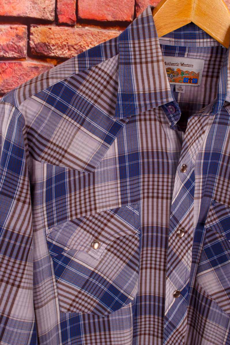70er Westernhemd blau kariert