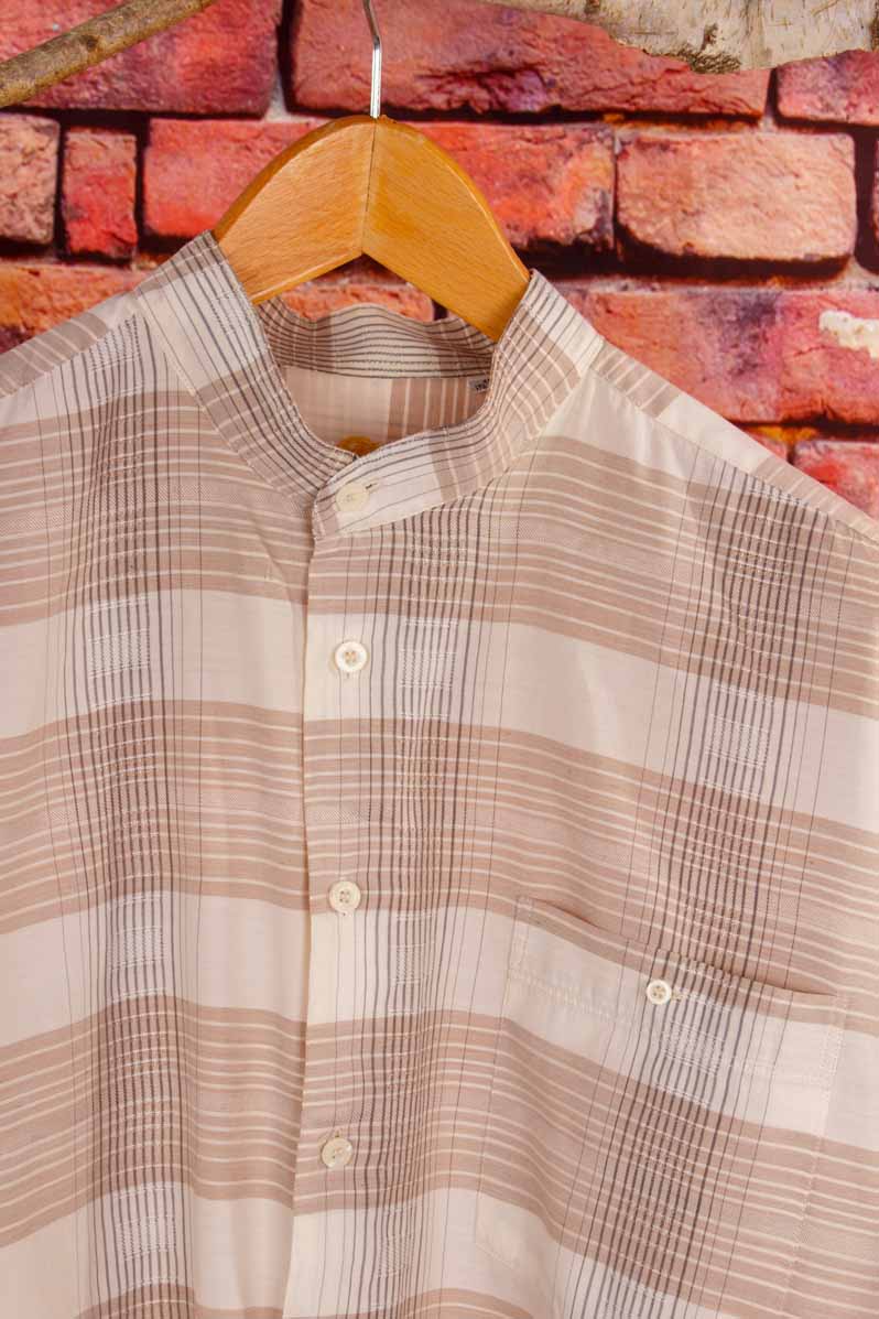Boho Hemd kragenlos beige kariert