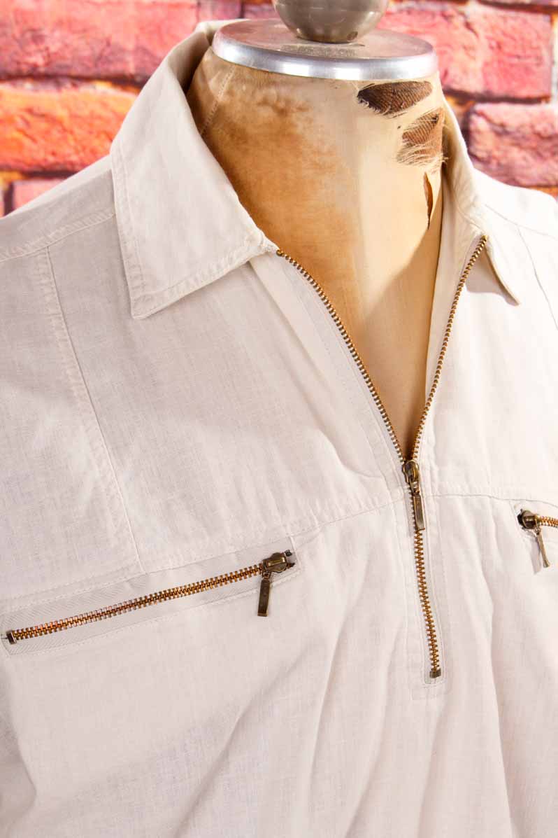 90s Poloshirt beige Leinenmix