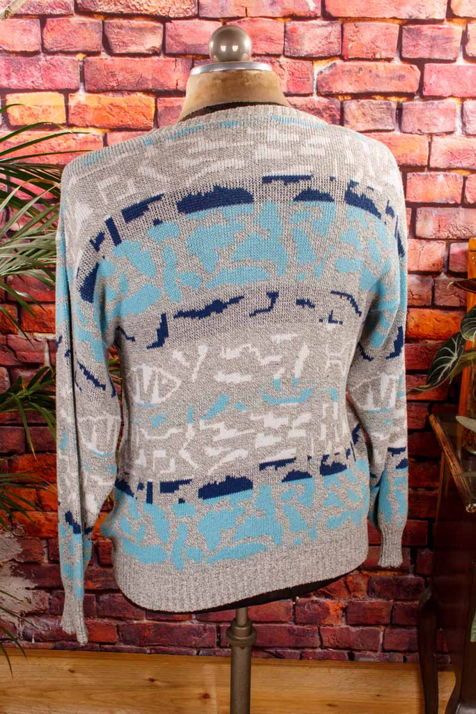 80er Jahre Pullover blau grau