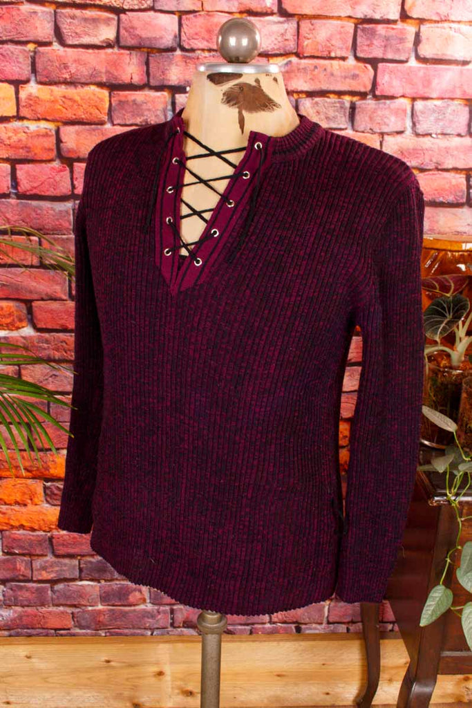 Boho Schnürpulli lila Strick