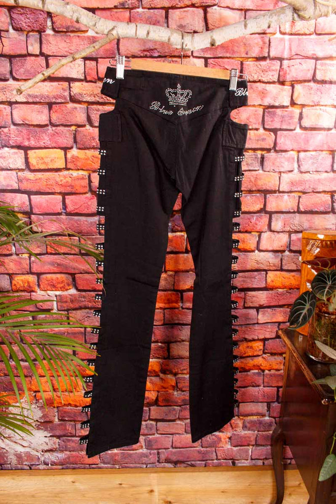 Sexy Cut Out Jeans schwarz Strass