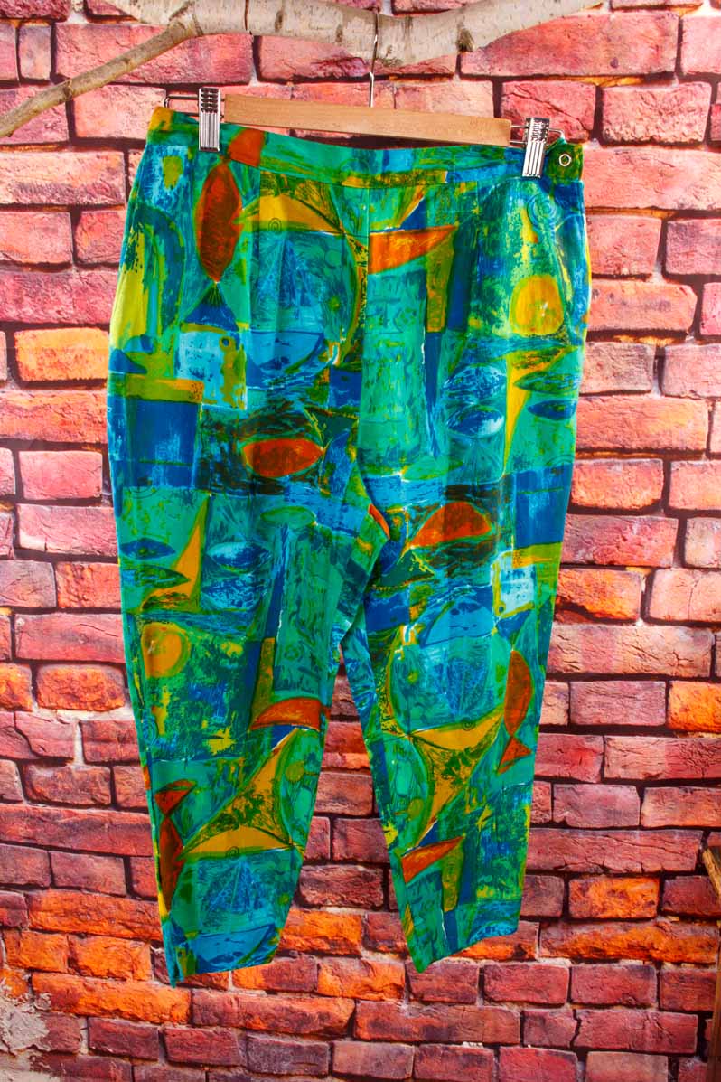 Vintage Caprihose grün bunt
