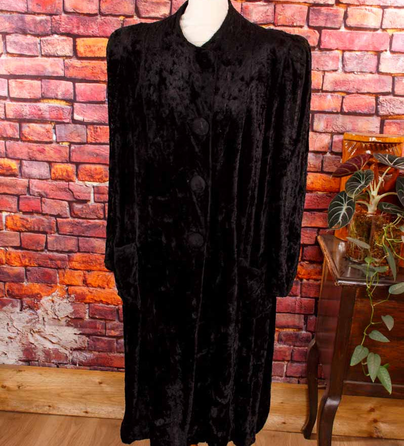 1920s Plüschfell Mantel schwarz