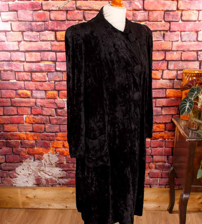 1920s Plüschfell Mantel schwarz