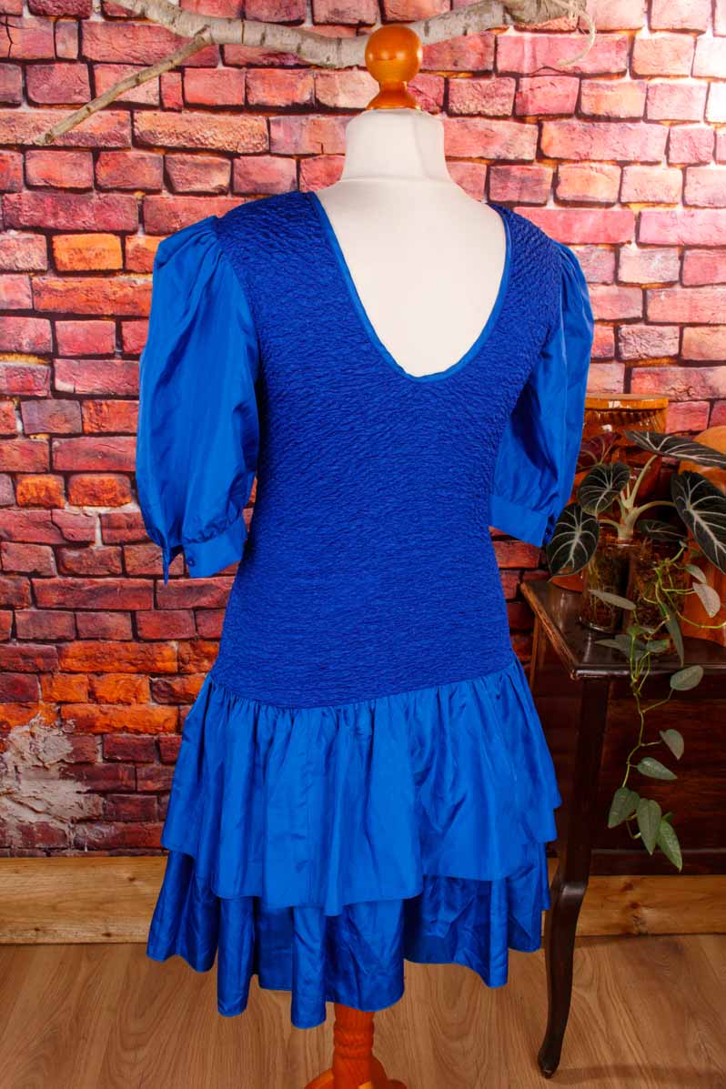 80s Cocktailkleid blau Rüschen