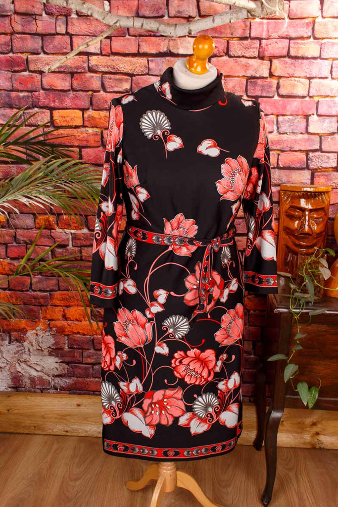 70s Disco Kleid schwarz rot